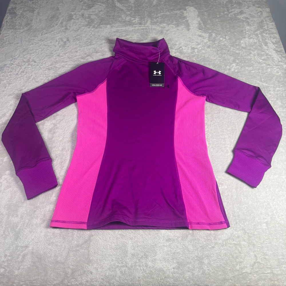 NWT Under Armour Cold Gear Mock Neck Long Sleeve Shirt Purple‎ Pink Women S